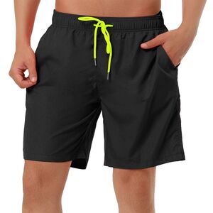 Solid Beach Shorts Drawstring Surfing Mesh Lining Swimwear Board Shorts Black